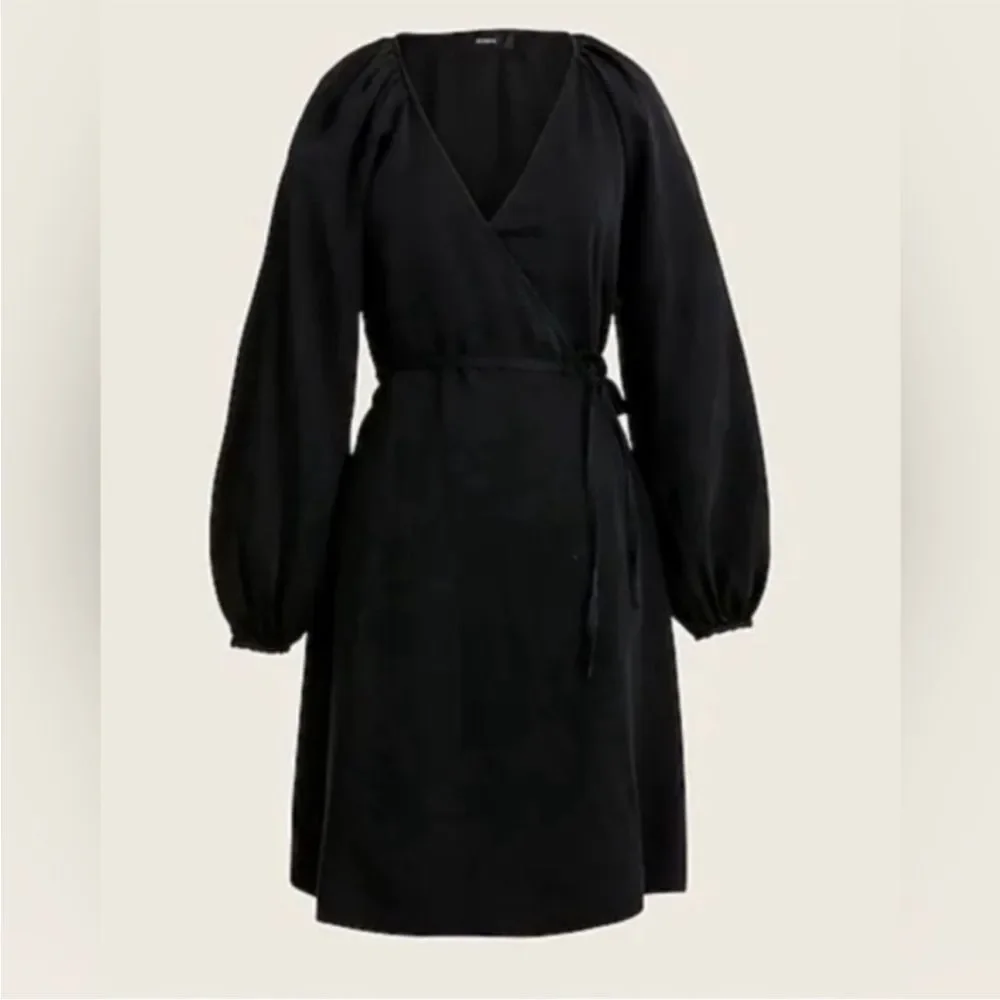J. Crew Drapey Wrap Puff Sleeve Mini Sheath Dress Black XS Minimalist Capsule
